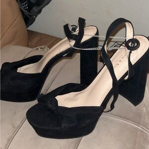 Black faux suede heels with strap size 11